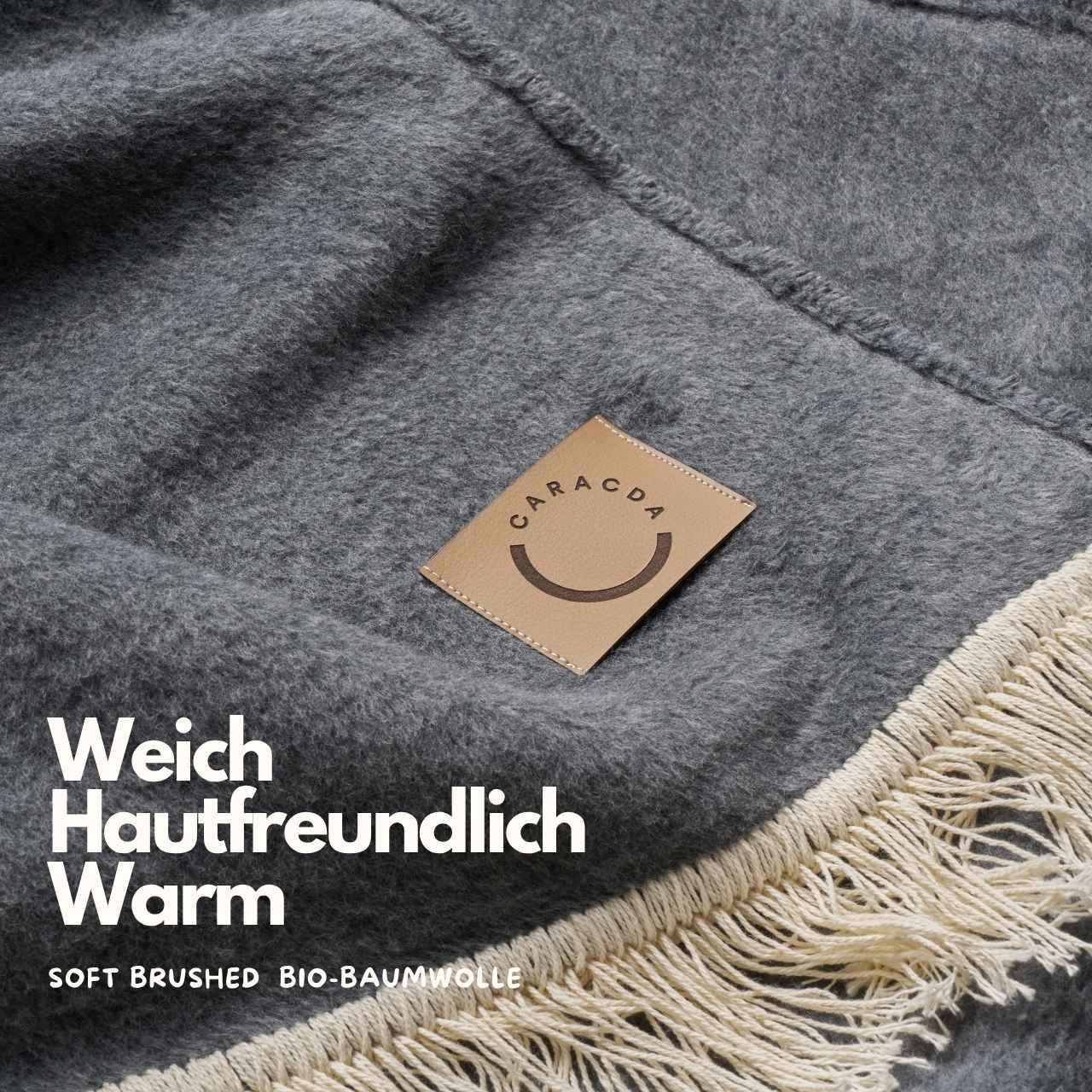 Bio-Baumwolldecke Anna Cuddle mit Fransen, Dunkelgrau