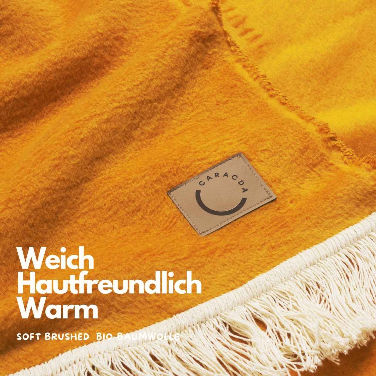 Bio-Baumwolldecke Anna Cuddle mit Fransen, Ocker-Orange